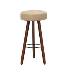 Imagem de Banqueta Alta Estofada Dalia Em Linho Com Pés Em Madeira - Neros Inter