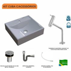 Imagem de Kit Cuba Q39 Com Torneira Pratika 1060 Metal E Válvula Click 1 Pol. Sifão Cromado E Flexível Compace 