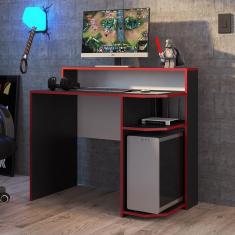 Imagem de Mesa Escrivaninha Gamer Organizadora Nicho Para Computador PC 4 Prateleiras Power Preto Vermelho