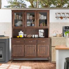 Imagem de Armário De Cozinha Rústico Madeira Maciça Portas Em Vidro Imbuia Shop jm