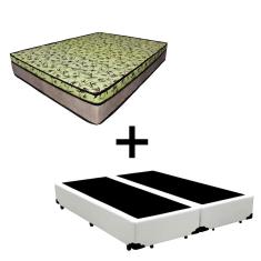 Imagem de Cama Box Casal 138 Bipartido Tecido Sintético Branco com Colchão Espuma D33 Tokio Bege - Bello Box - 65x138x188