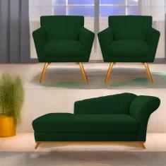 Imagem de Kit Diva Recamier Vanessa 140Cm Lado Esquerdo E 02 Poltronas Laura Suede Cor Verde