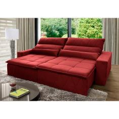 Imagem de Sofá Retrátil Reclinável Amsterdam 2,70m Suede Velut Vermelho c/ Molas no Assento - King House