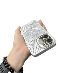 Imagem de Capa de telefone de malha de dissipação de calor respirável 14 13 12 15 pro max capa de telefone de carregamento sem fio magnético, prata, para iphone 15