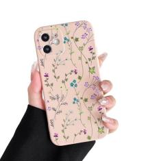 Imagem de RALEAVO Capa floral para iPhone 12, capa de silicone líquido com estampa de ramo de flores, capa fofa para meninas e mulheres, capa protetora de borracha macia fina para iPhone 12 (6,1 polegadas),