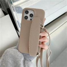 Imagem de Capa de telefone com alça de pulso crossbody para iphone 13 12 15 14 11 pro max xs xr 8 7 plus couro do plutônio capa à prova de choque, cáqui, para iphone 14
