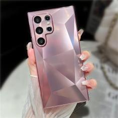 Imagem de Capa de telefone com padrão de diamante com revestimento holográfico brilhante para Samsung S24 Ultra S23 Plus S22 A73 A53 A34 A54 Capa à prova de choque, rosa, para Samsung S24Plus
