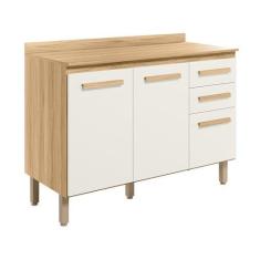 Imagem de Balcão Intenza com tampo 120 cm com 3 Portas e 2 Gavetas Freijo/off White