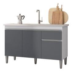 Imagem de Balcão Gabinete Multiuso Tatiane 120cm 3 Portas E 1 Gaveta S-tampo - Ajl Móveis Cinza-branco