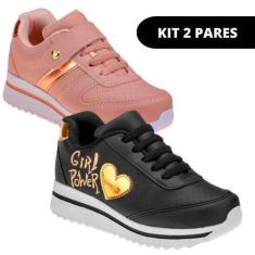 Imagem de Kit 2 Pares Tênis de Criança Feminino Menina Escolar Casual - Club Hap