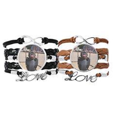 Imagem de DIYthinker Bulldog Pulseira para fotografia de animais de estimação, pulseira de couro com corda de mão, conjunto duplo para presente
