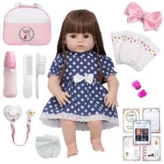 Imagem de Boneca Estilo Reborn Laura Vestido Bolinha Enxoval Completo - Cegonha