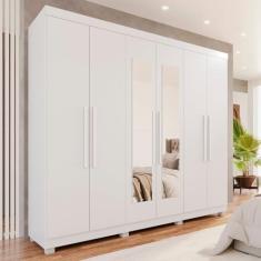 Imagem de Guarda-roupa 6 Portas 4 Gavetas com Espelho com Pés New Malibu Espresso Móveis Branco
