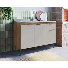 Imagem de Balcão 120cm 3 Portas 1 Gaveta Veneza Modulada Mel/arenas