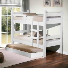 Imagem de Beliche Letícia Branco Com Auxiliar E 03 Colchões Cambel