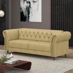 Imagem de Sofá Living Stanford Chesterfield 2 Lugares 220cm Pés De Madeira Couro Bege G58 Gran Belo