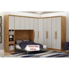 Imagem de Quarto Modulado Casal Rizon 5 Peças (1 Armário Ponte + 1 Closet + 2 Guarda Roupas + 1 Complemento) QCM03 Freijo Cumaru c/ Fendi - Novo Horizonte