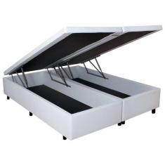 Imagem de Cama Box Baú King Reforçada Branco 193x203x42cm com Pistão a gás - Cam