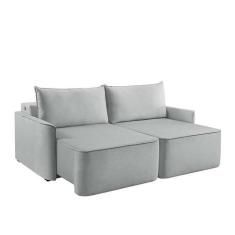 Imagem de Sofá 3 Lugares Retrátil Moon com USB Linho Gelo 200 cm - Estofart