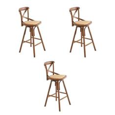 Imagem de Kit 3 Banquetas Katrina Bétula Madeira Rattan - Rivatti