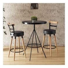 Imagem de Conjunto Mesa Bistrô e 2 Banquetas Moscou Salaone Preto/Marrom