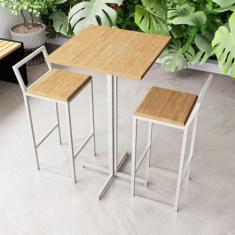Imagem de Conjunto Mesa Alta Bar Bistrô Quadrada Pinus 2 Banquetas Confort Indus