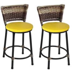 Imagem de Kit 2 Banquetas Baixas Preta com Encosto Junco Capuccino Assento Amare