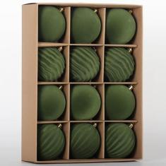 Imagem de Senjie Enfeites de árvore de Natal de 8 cm, bolas de veludo, 12 peças de enfeites de bolas de decoração flocadas para o Natal 2024, verde