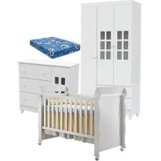Imagem de Quarto de Bebê Mariah 3P com Berço Mirelle Branco Brilho com Colchão -