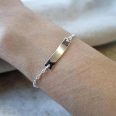 Imagem de Pulseira Chapa Retangular Infantil Banho Ouro 18K / Prata 925 - Holy