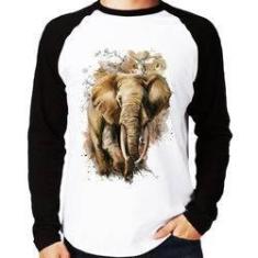 Imagem de Camiseta Raglan Elefante Watercolor Manga Longa - Foca Na Moda