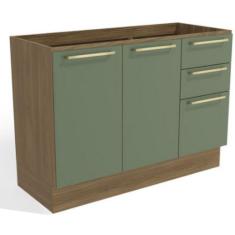 Imagem de Balcão 1,20m 2 Portas 3 Gavetas Botanic Kappesberg Nogueira Fosco-verde Oliva