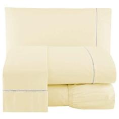 Imagem de Lençol 3 Peças King 400 Fios Bege Toque Suave Ponto Palito Casa Dona