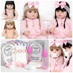 Imagem de Boneca Tipo Reborn Gêmeas Barata Princesas 26 Itens Enxoval - Cegonha