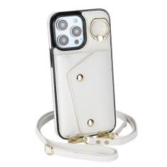Imagem de Capa tipo carteira com alça de ombro para iPhone 15 Pro Max 14 13 12 11 Pro Max 15 Plus 13 Pro Lady Couro Bolso para cartão Cordão Capa, Branco, Para iPhone 13