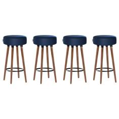 Imagem de Kit 4 Banquetas Alta Pés Palito Roma Azul 70cm