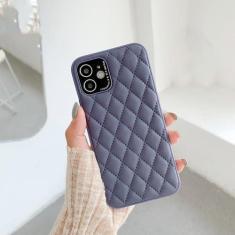 Imagem de Capa de telefone de couro duro de treliça de proteção de pára-choques de luxo para iPhone 13 12 Pro Max 7 8 Plus X XS XR 11 SE 2022 Capa de lente de metal, cinza escuro, para iPhone 8