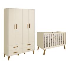 Imagem de Quarto Infantil Retrô Ayla com Guarda Roupa e Berço - Reller Móveis