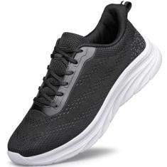 Imagem de Tênis de corrida masculino, casual, leve, para treino, academia, tênis, corrida, amortecimento, Preto, branco, 45