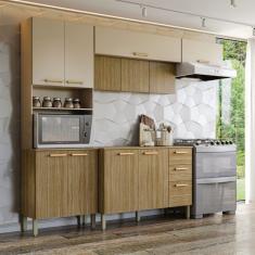 Imagem de Cozinha Compacta Urbane 12 Portas 2 Gavetas Ripado 3d Freijo/Vanilla - Kits Paraná
