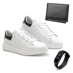 Imagem de Kit Tênis Casual Basico em Couro Masculino com Recortes Relógio e Carteira-Masculino