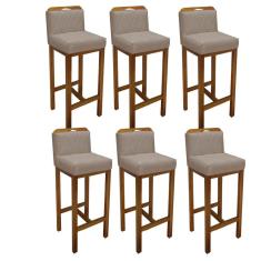 Imagem de Kit 06 Banqueta Alta Com Encosto Simon Cozinha Balcão Bistrô Base Madeira Carvalho Tecido Sintético Bege - Ahazzo Móveis