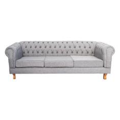 Imagem de Sofá Chesterfield Capitone Duque Linho Cinza  2,30cm - Novo Encanto