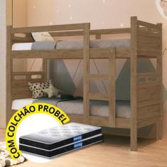 Imagem de Beliche Jaspe Com Colchão Probel Vira Duas Camas Solteiro Kit Premium