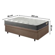 Imagem de Base Box Baú 96x203 Linho Marrom com Colchão Adapto Molas Ensacadas
