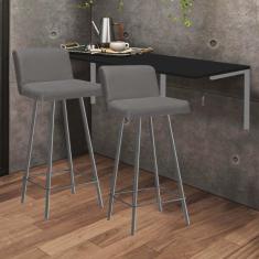 Imagem de Kit Mesa Suspensa de Parede Fixa MDF Preto + 2 Banquetas Lexi Ferro Prata Sintético Cinza - Ahazzo Móveis