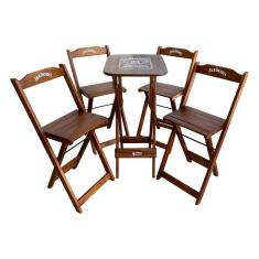 Imagem de Conjunto Mesa Bistrô Com 4 Banquetas Dobráveis De Madeira Personalizada Jack - Imbuia - Cor: Marrom