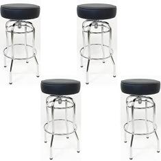 Imagem de Kit 4 Banquetas Bar Alta Giratória Cromada Assento Preto - Poltronas do Sul