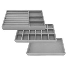 Imagem de Kit 3 Porta Joias Organizador De Gaveta Closet Veludo Cinza