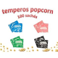 Imagem de Temperos Popcorn 100 sachês. 25 Manteiga, 25 Cebola e Salsa, 25 Sal do Himalaia e 25 Sal Popcorn